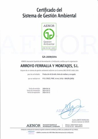 Hierros y Ferrallas Arroyo Certificado ambiental