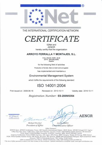 Hierros y Ferrallas Arroyo Certificate Net
