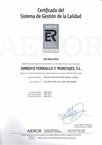 Hierros y Ferrallas Arroyo Certificado de gestion